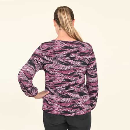 Tamsy Purple Abstract Pattern Long Sleeve Blouse - (L) image number 1