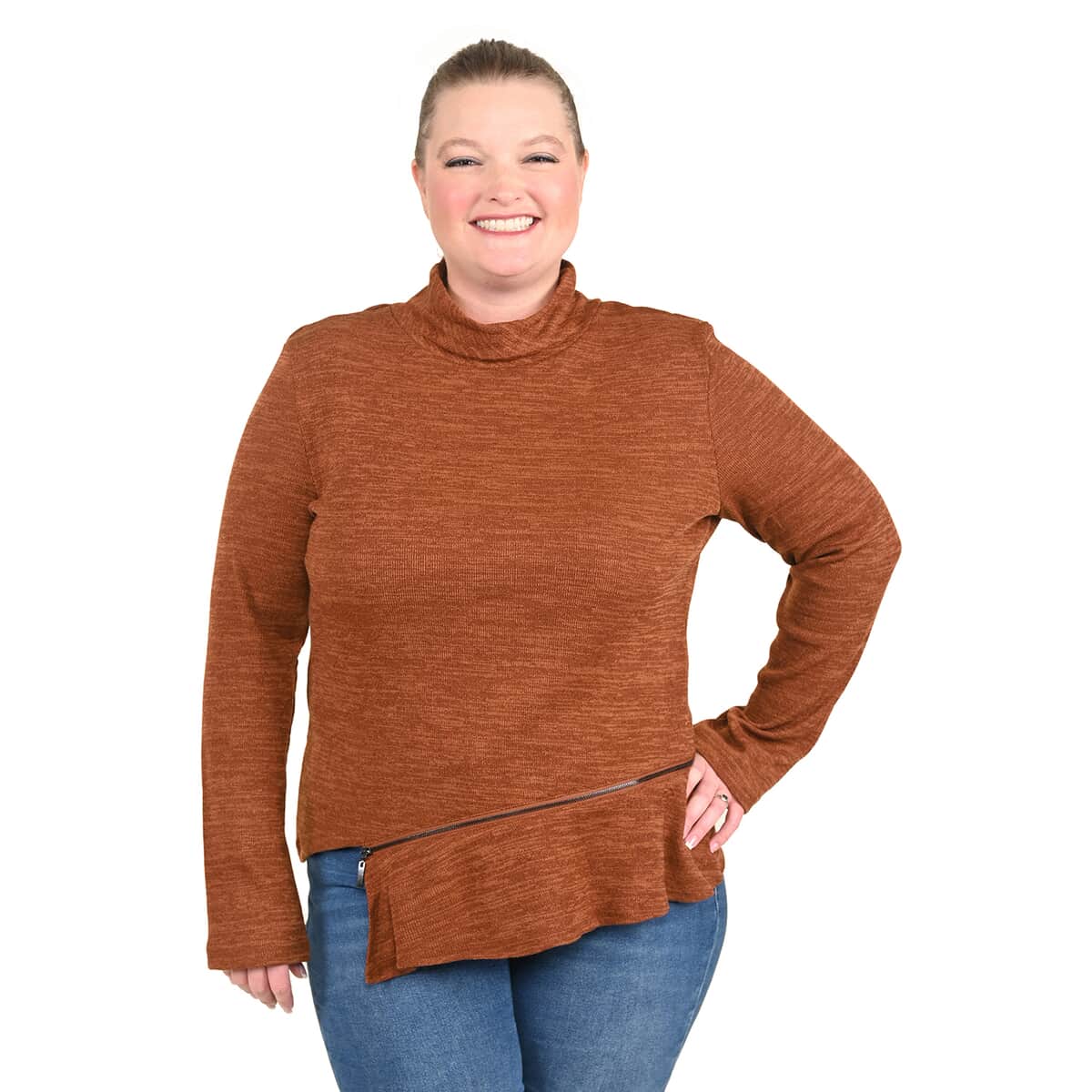 Tamsy Orange Turtleneck Sweater -(XL) image number 0