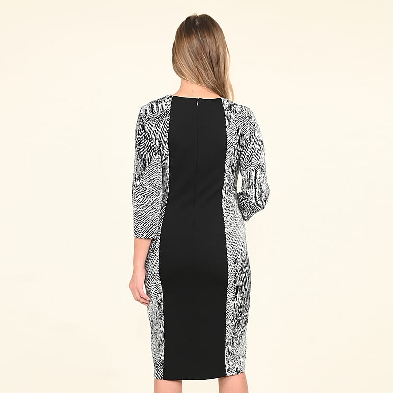 Tamsy Black Brushstroke Pattern Pencil Dress - (L)
