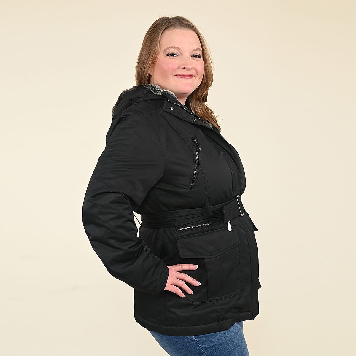 Tamsy Black Belted Coat - (XL) image number 2