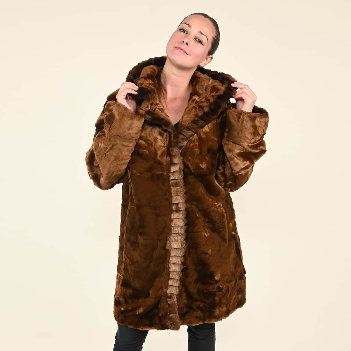 Tamsy Brown Fur Acrylic Coat - (L) image number 0