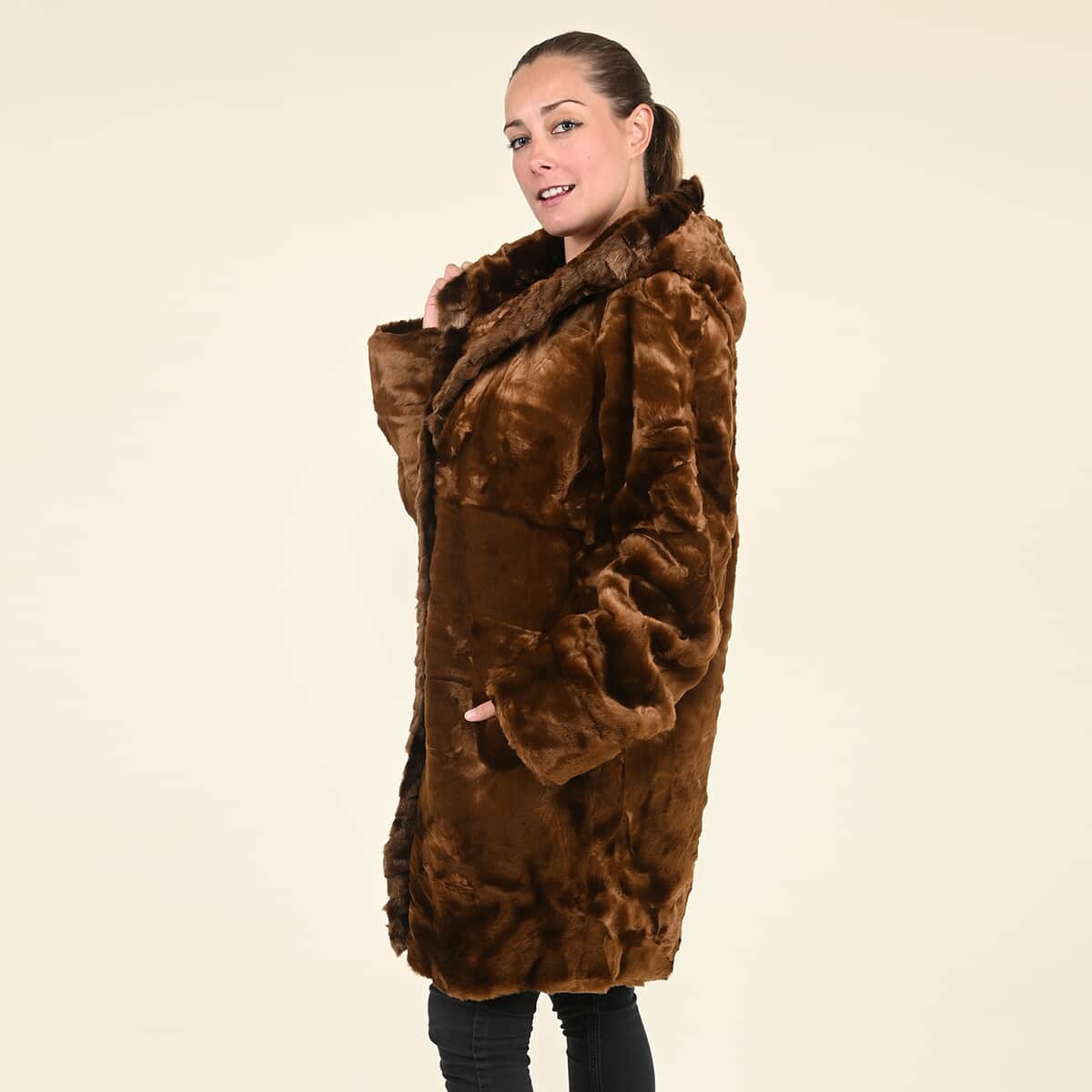 Tamsy Brown Fur Acrylic Coat - (L) image number 2