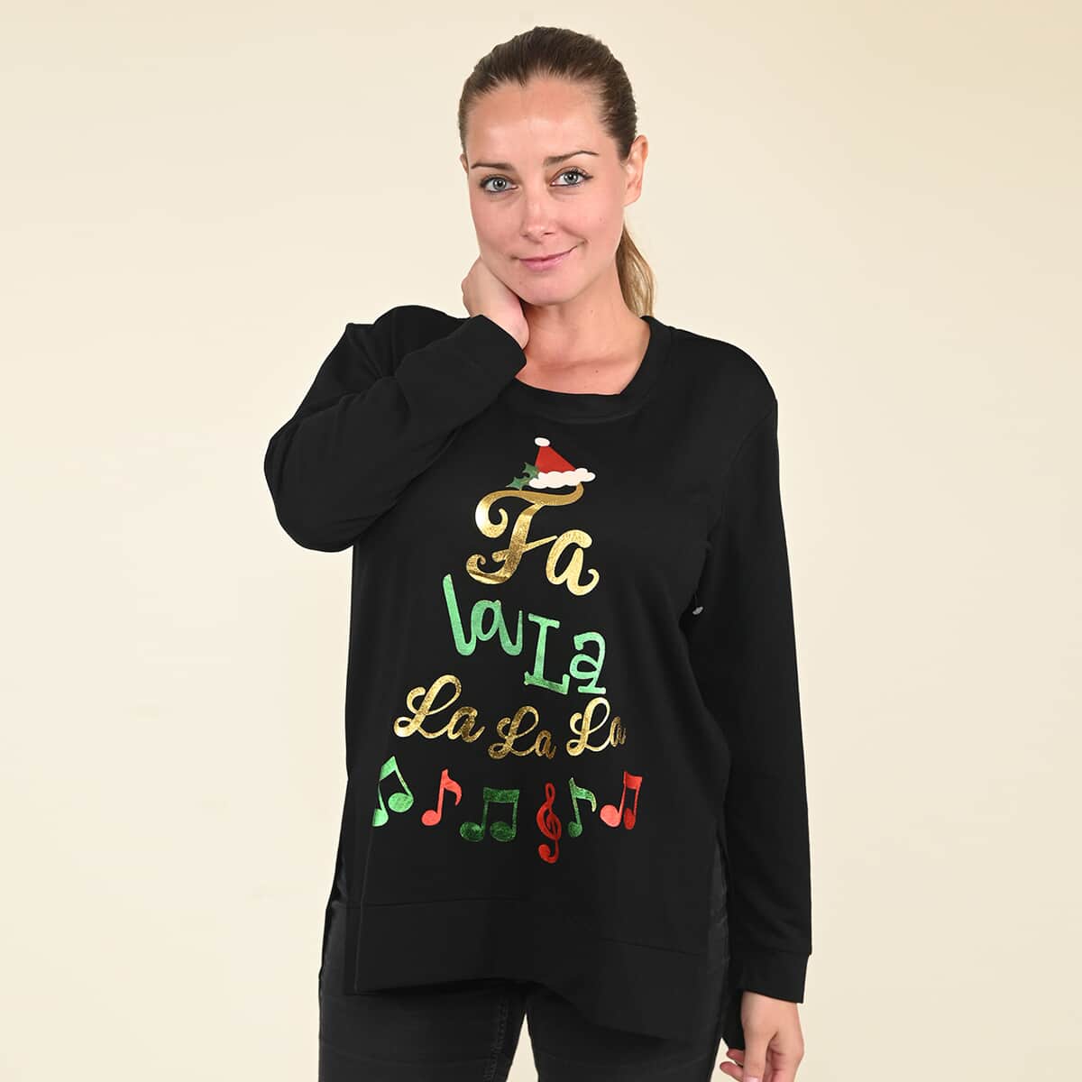 Tamsy Black Christmas Sweater - (S) , Ladies Long Sleeve Sweater , Christmas Sweatshirt , Cute Sweaters , Women Sweater image number 0