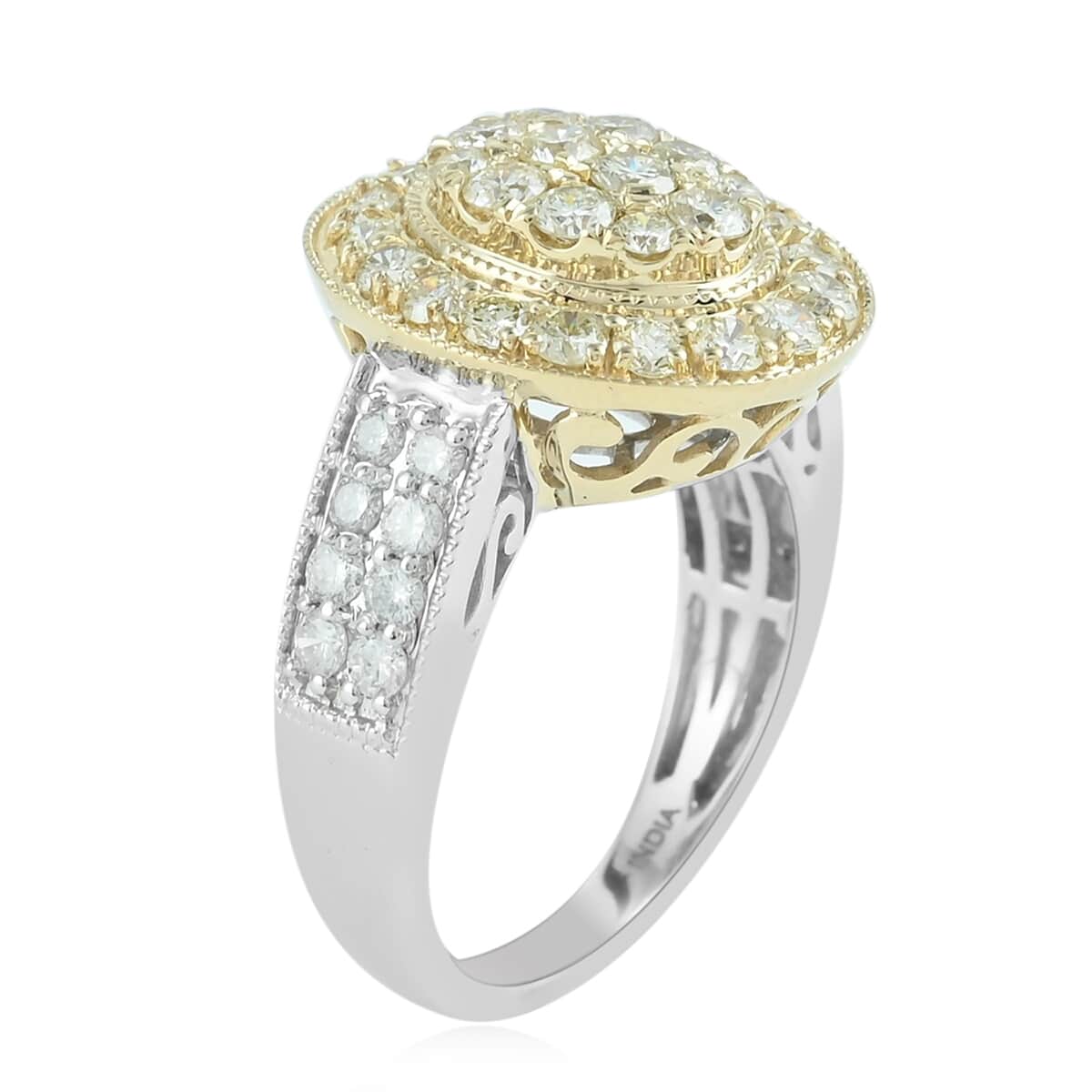 NY Closeout 14K White & Yellow Gold Natural Yellow and White Diamond Ring (Size 6.0) 6.70 Grams 1.75 ctw image number 2
