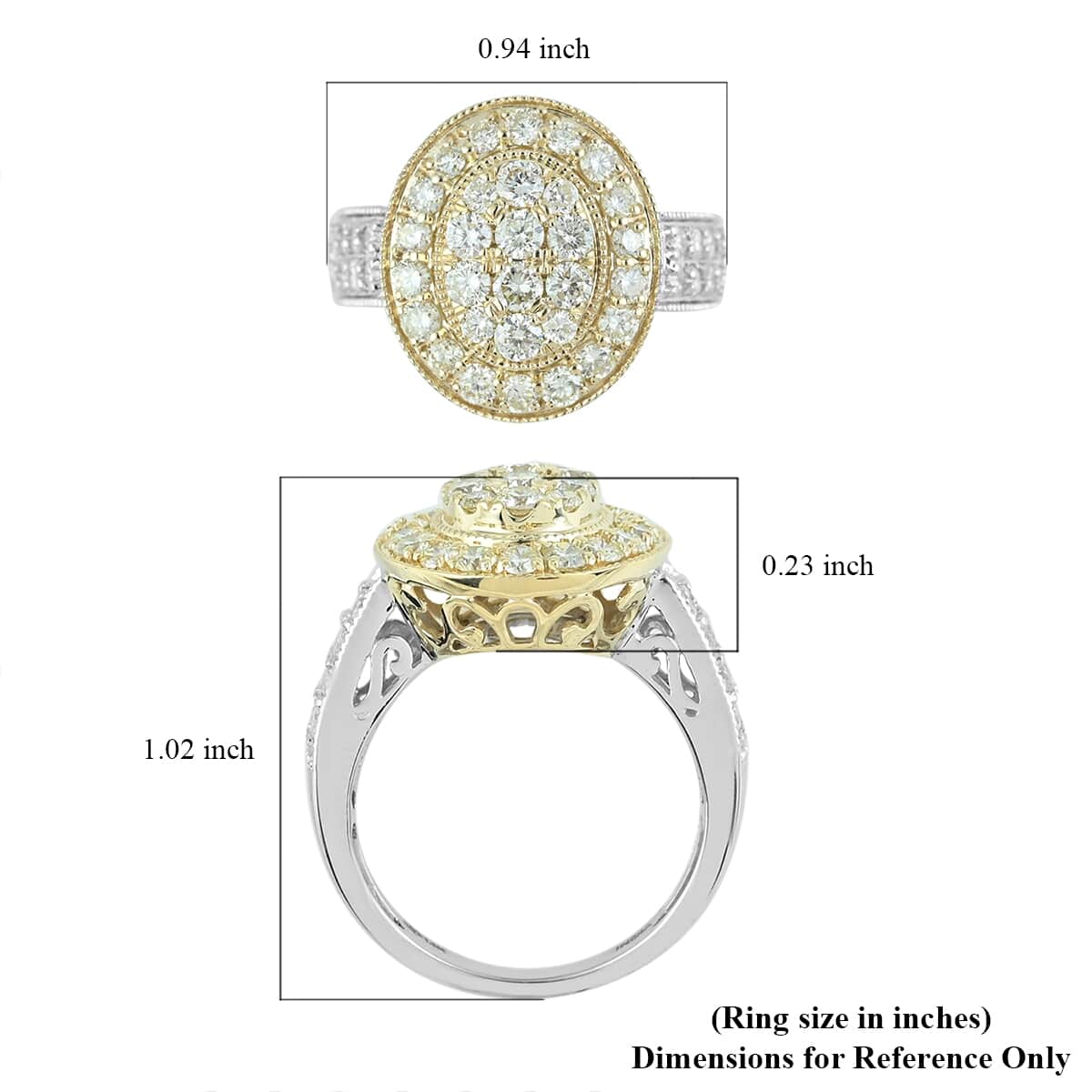 NY Closeout 14K White & Yellow Gold Natural Yellow and White Diamond Ring (Size 6.0) 6.70 Grams 1.75 ctw image number 4