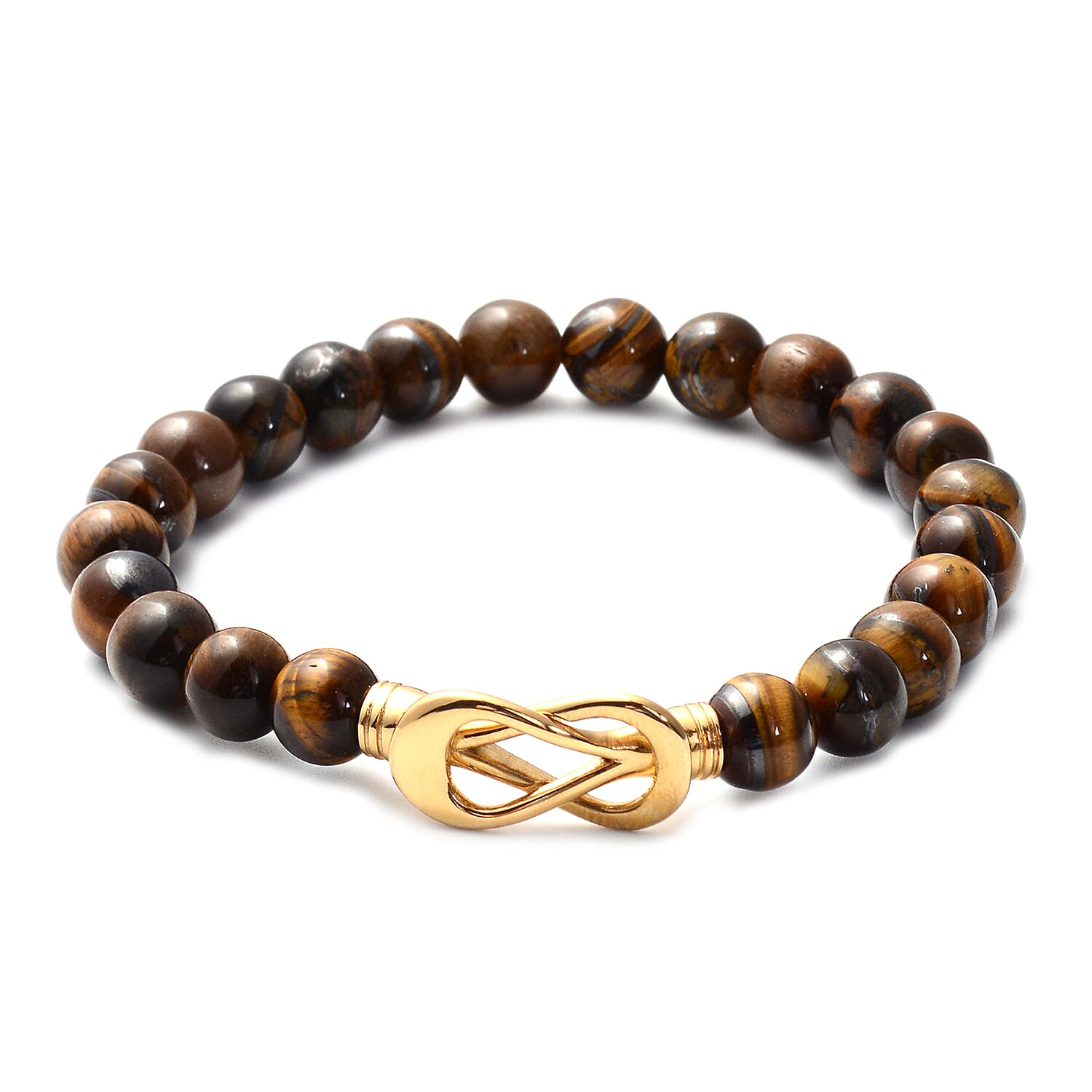 Yellow Tiger's Eye 7-9mm Beaded Stretch Bracelet in ION Pated Yellow Gold Stainless Steel 84.00 ctw