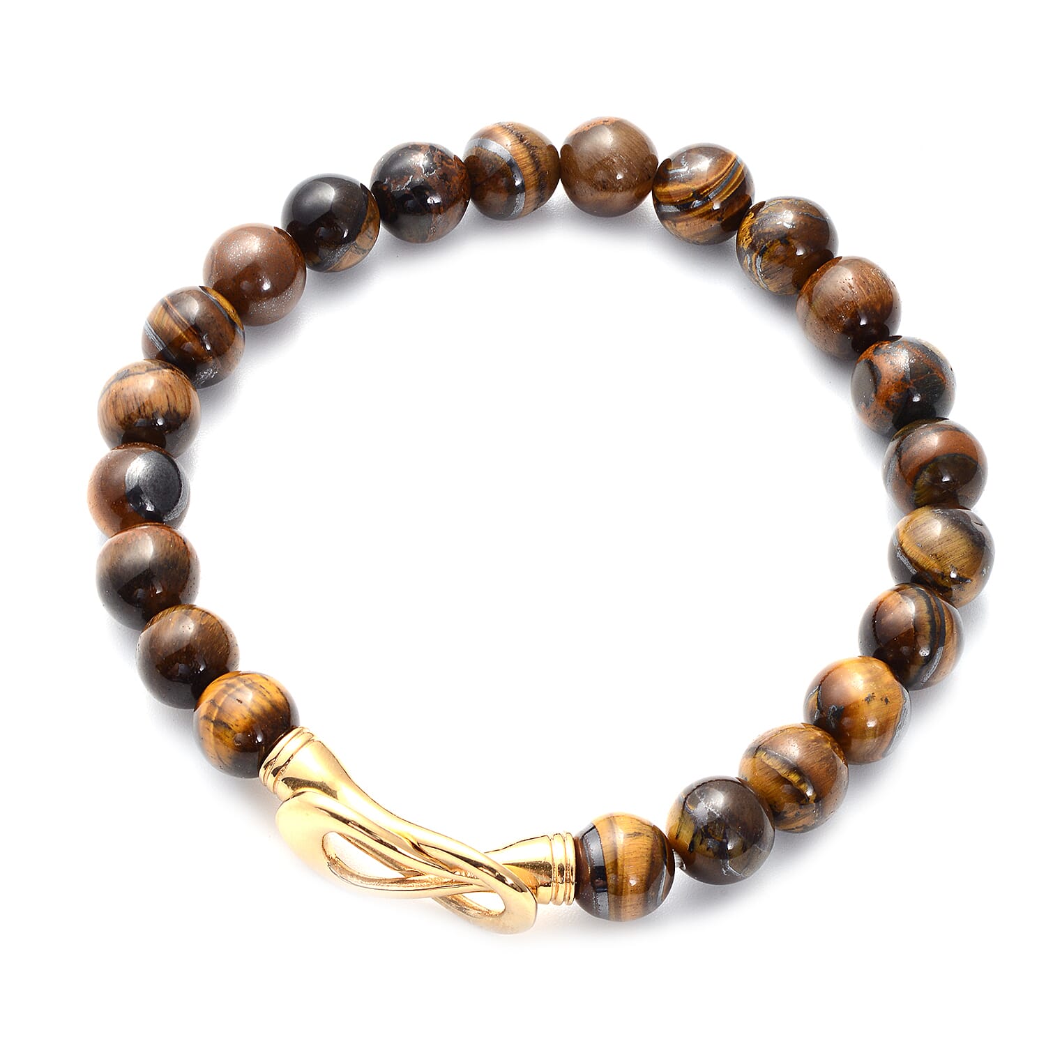 Yellow Tiger's Eye 7-9mm Beaded Stretch Bracelet in ION Pated Yellow Gold Stainless Steel 84.00 ctw