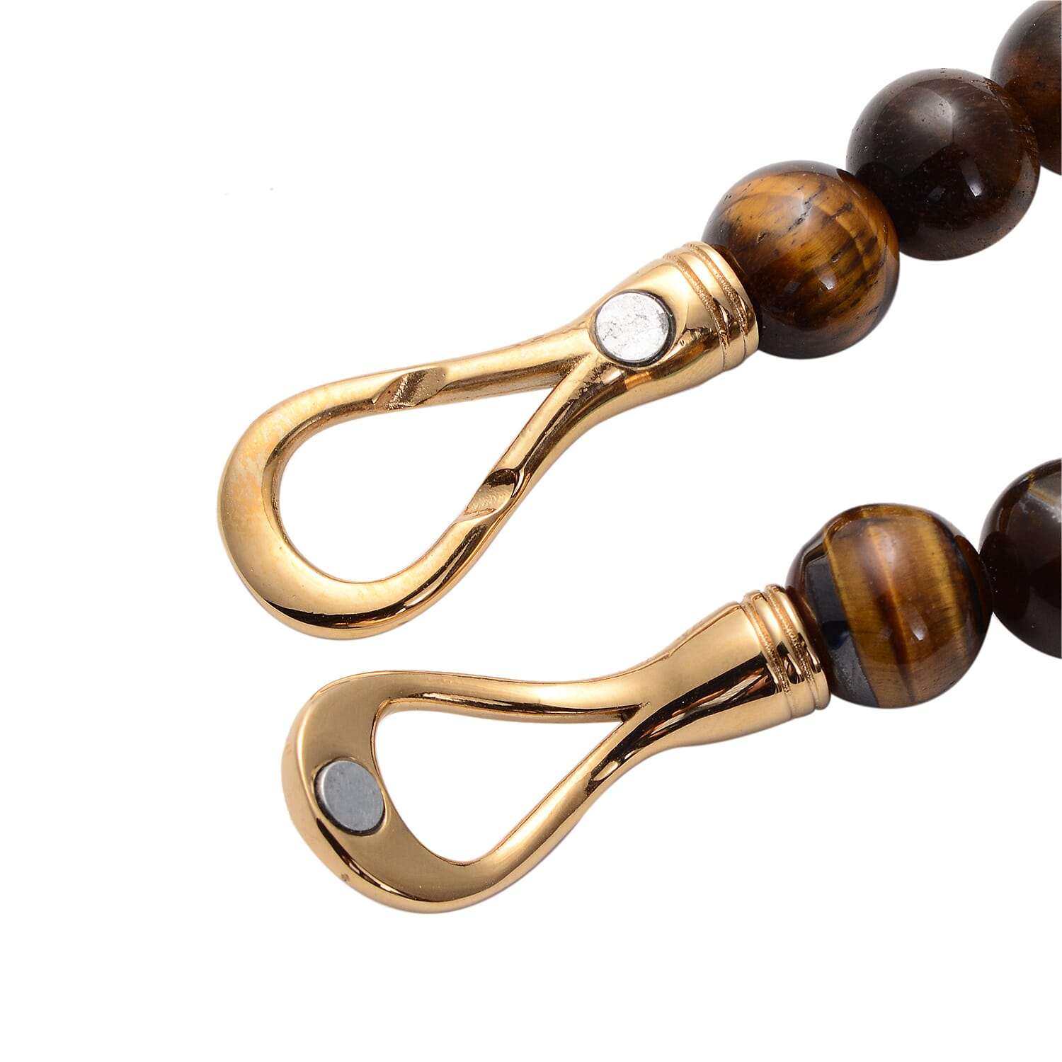 Yellow Tiger's Eye 7-9mm Beaded Stretch Bracelet in ION Pated Yellow Gold Stainless Steel 84.00 ctw