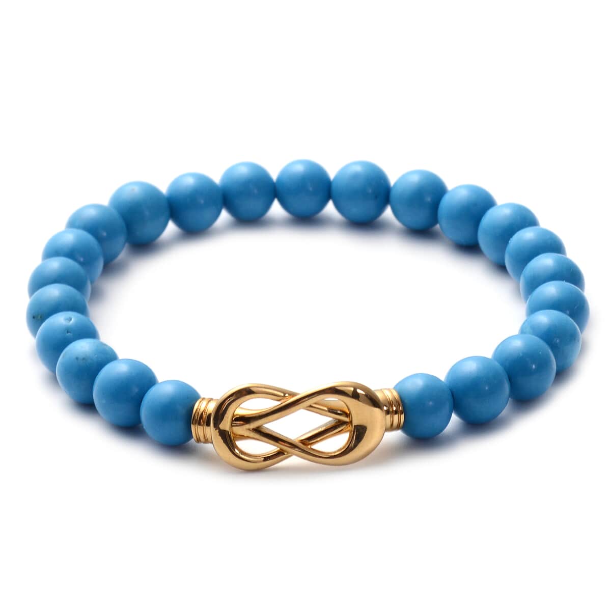 Freshened Blue Howlite 7-9mm Beaded Stretch Bracelet in ION Pated Yellow Gold Stainless Steel 60.00 ctw image number 0