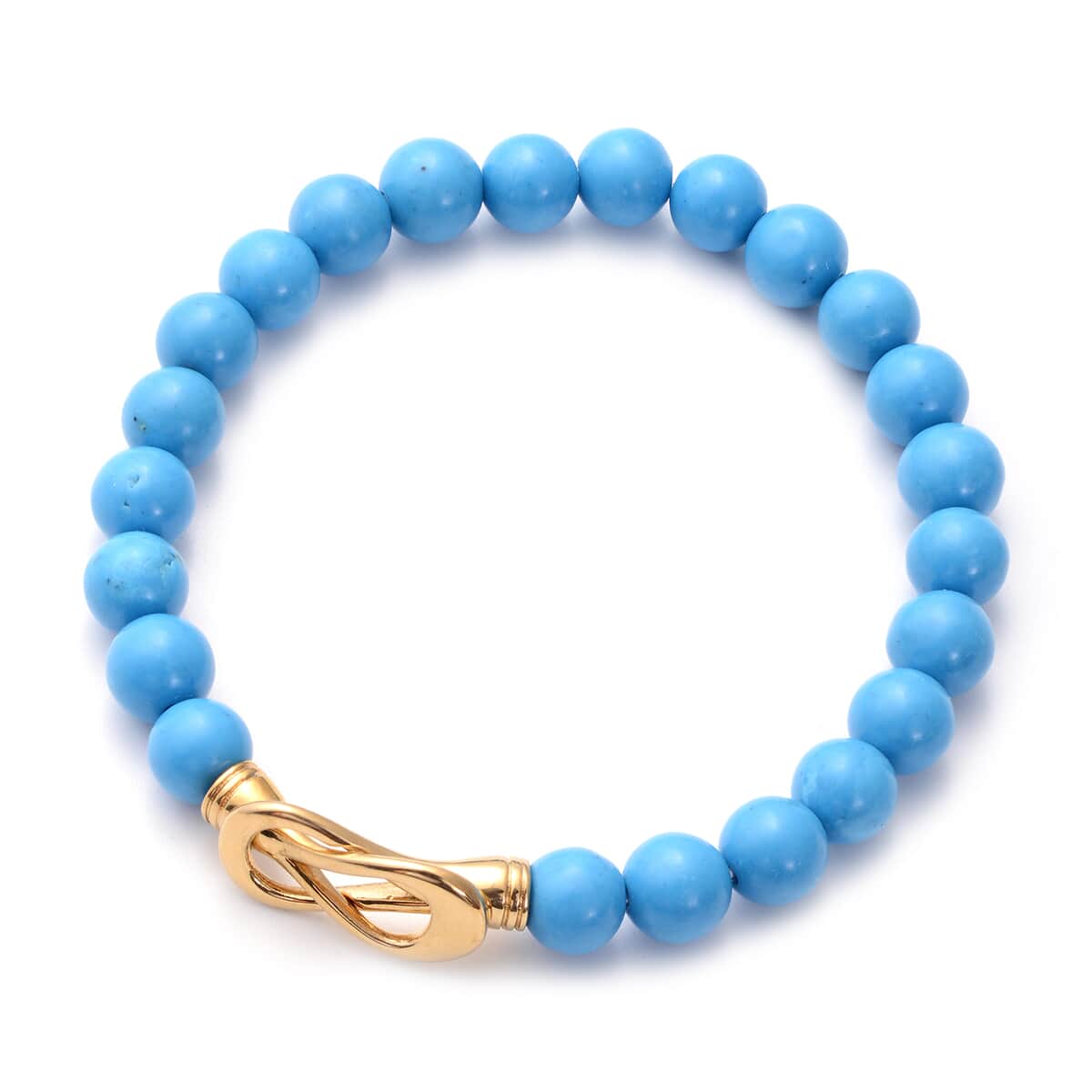 Freshened Blue Howlite 7-9mm Beaded Stretch Bracelet in ION Pated Yellow Gold Stainless Steel 60.00 ctw image number 1