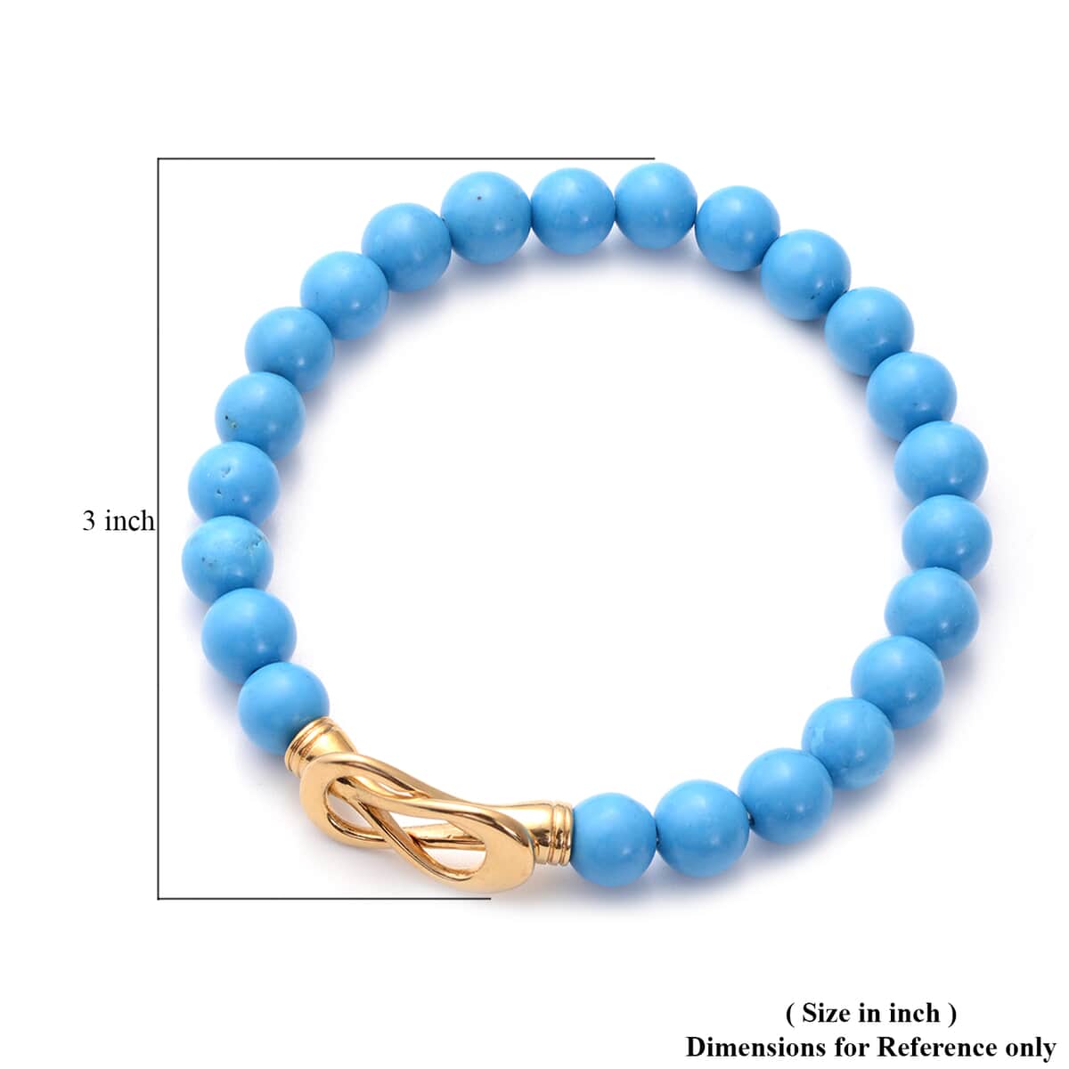 Freshened Blue Howlite 7-9mm Beaded Stretch Bracelet in ION Pated Yellow Gold Stainless Steel 60.00 ctw image number 3