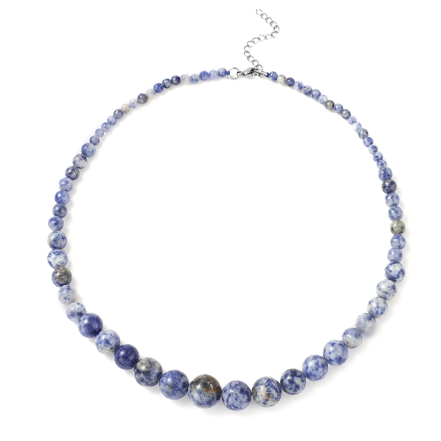 Blue Spot Jasper Beaded Necklace 18 Inches in Stainless Steel 193.50 ctw
