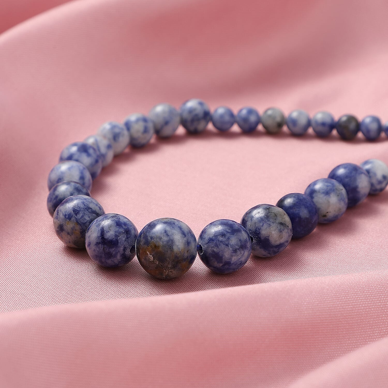 Blue Spot Jasper Beaded Necklace 18 Inches in Stainless Steel 193.50 ctw