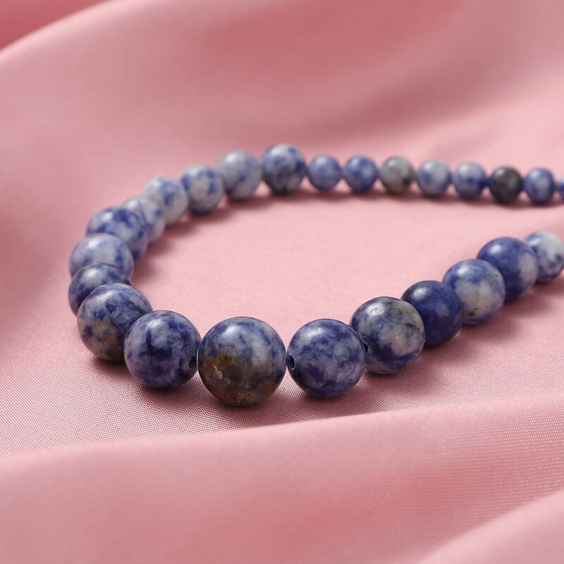 Blue Spot Jasper Beaded Necklace 18 Inches in Stainless Steel 193.50 ctw