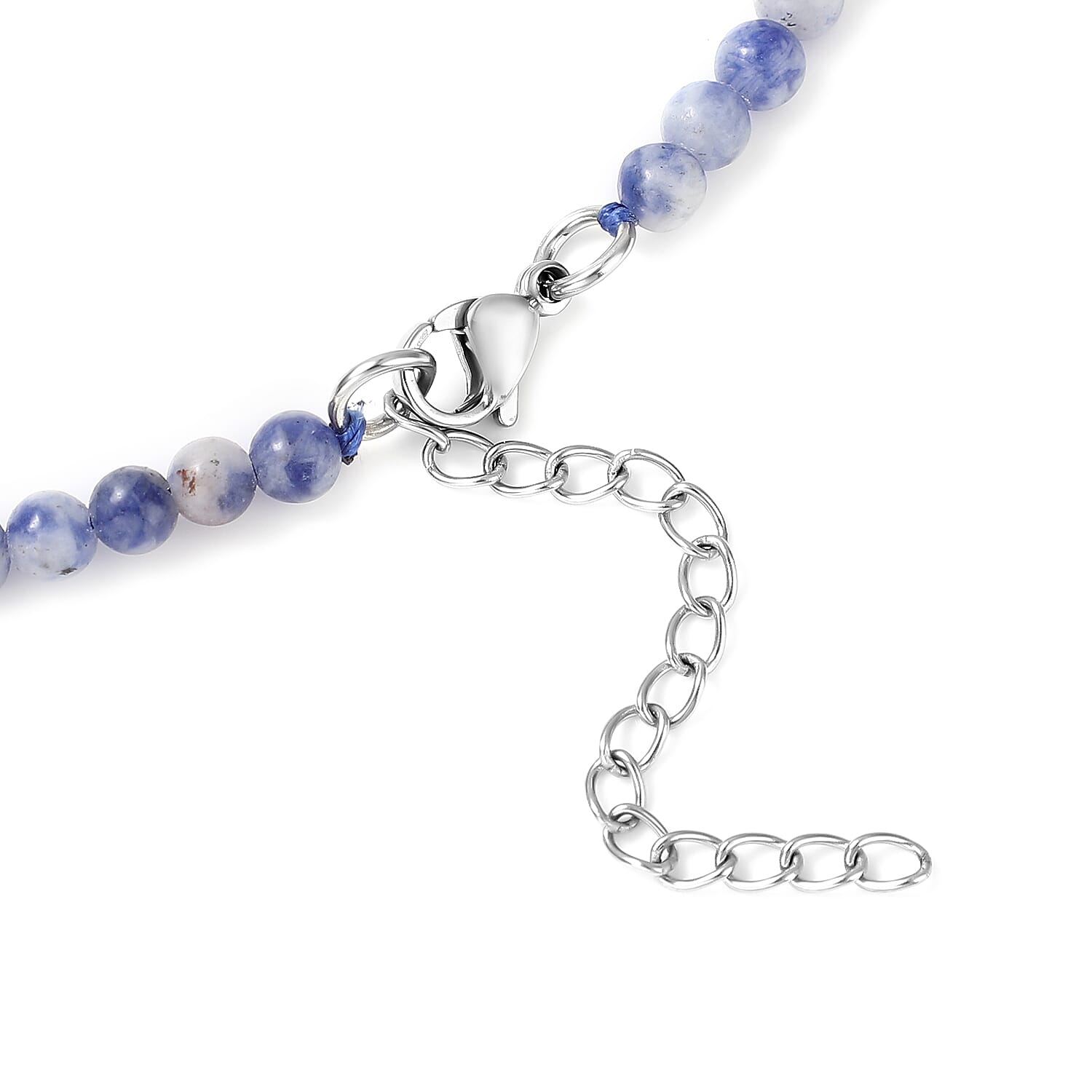 Blue Spot Jasper Beaded Necklace 18 Inches in Stainless Steel 193.50 ctw