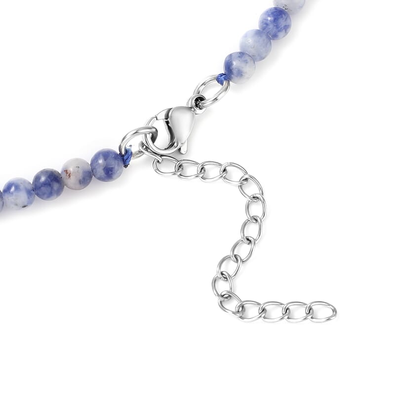 Blue Spot Jasper Beaded Necklace 18 Inches in Stainless Steel 193.50 ctw