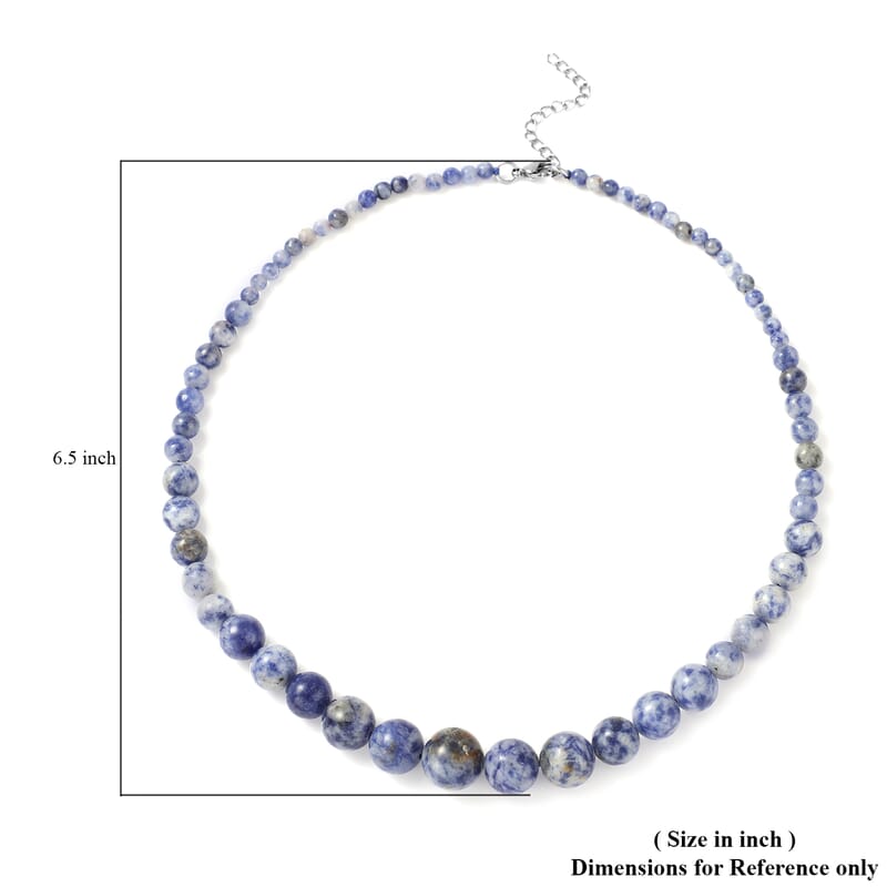 Blue Spot Jasper Beaded Necklace 18 Inches in Stainless Steel 193.50 ctw