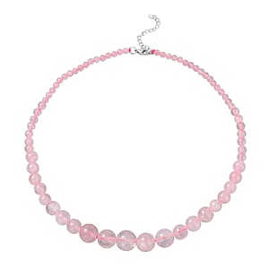 Galilea Rose Quartz Beaded Necklace 18 Inches in Stainless Steel 197.50 ctw