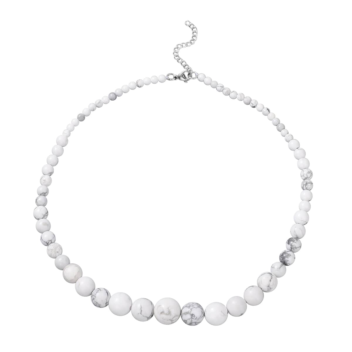 Freshened White Howlite Beaded Necklace 18 Inches in Stainless Steel 225.00 ctw image number 0