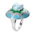 Larimar and Enameled Flower Ring in Platinum Over Sterling Silver (Size 7.0) 3.90 ctw image number 3