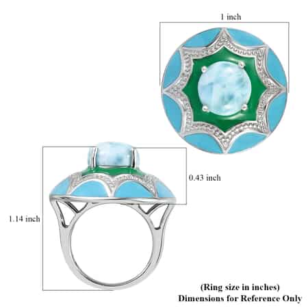 Larimar and Enameled Flower Ring in Platinum Over Sterling Silver (Size 7.0) 3.90 ctw image number 5