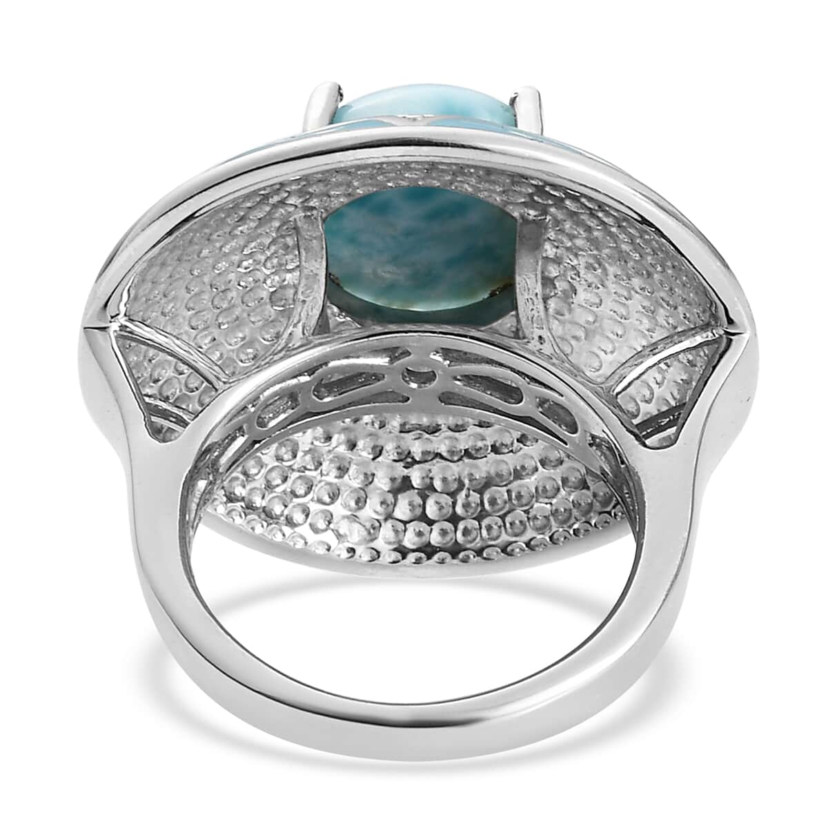 Larimar and Enameled Flower Ring in Platinum Over Sterling Silver (Size 8.0) 8.80 Grams 3.90 ctw image number 4