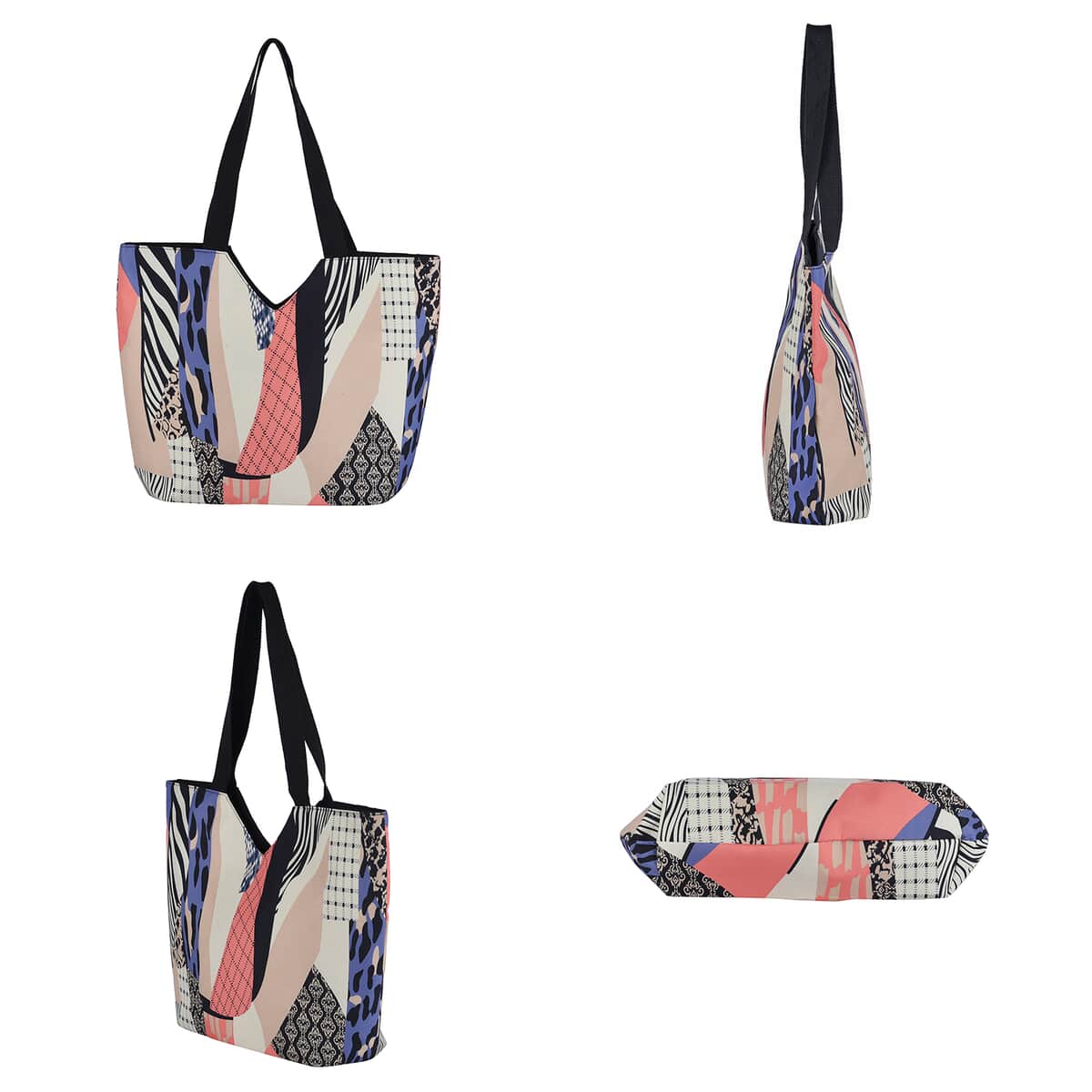 Multi Color Splice Patchwork Printed Pattern Tote Bag (17.5"x6"x13.5") with Handle Drop image number 5