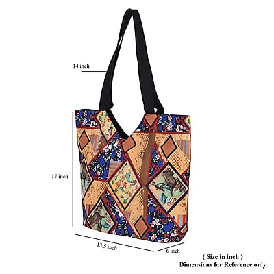 Yellow Patchwork Printed Pattern Tote Bag with Handle Drop