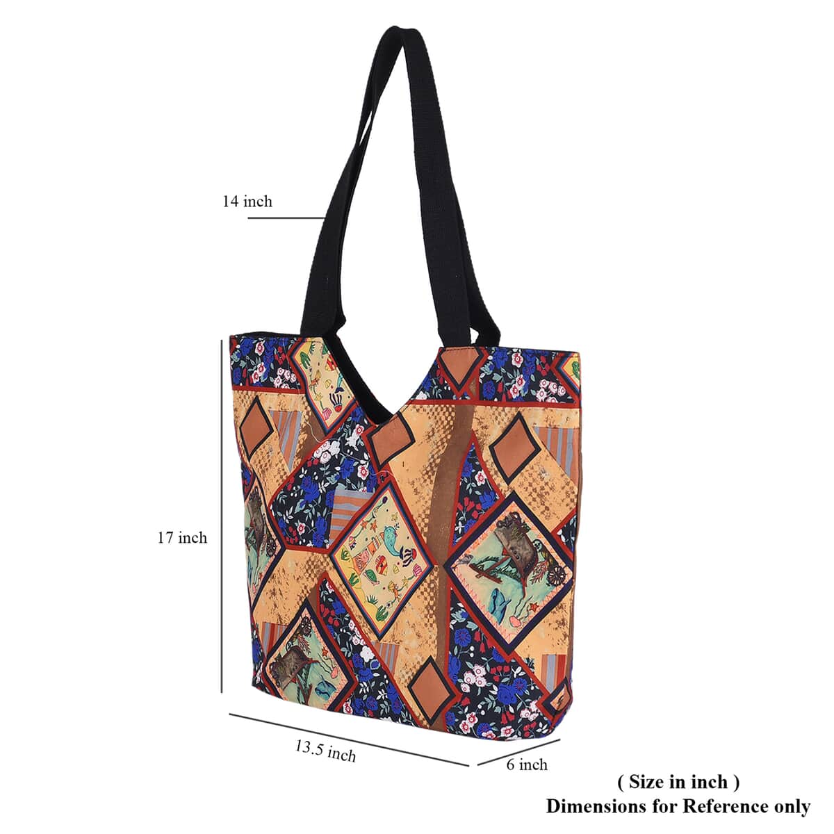 Yellow Patchwork Printed Pattern Tote Bag with Handle Drop image number 6