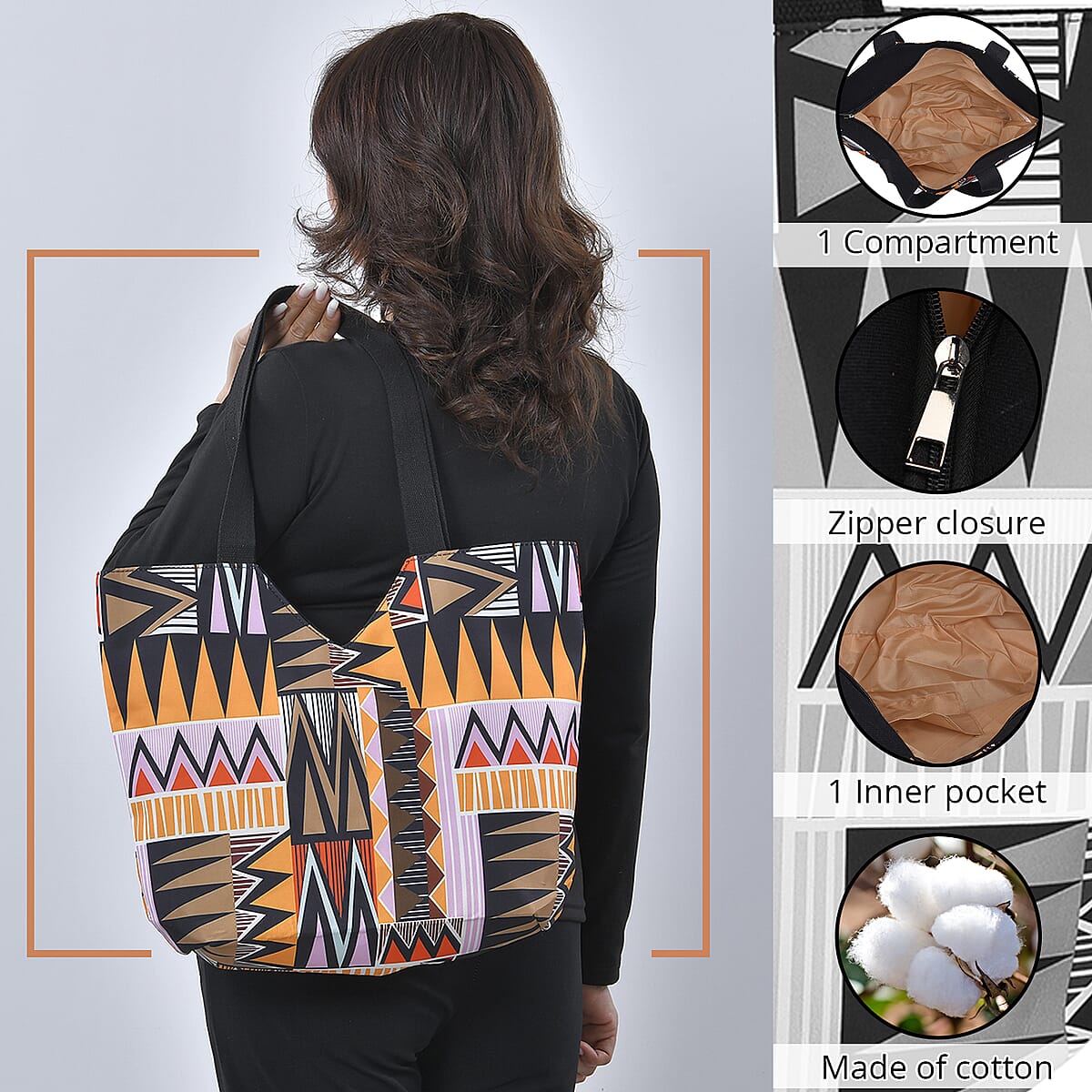 Multi Color Triangular Geometric Pattern Tote Bag with Handle Drop image number 2
