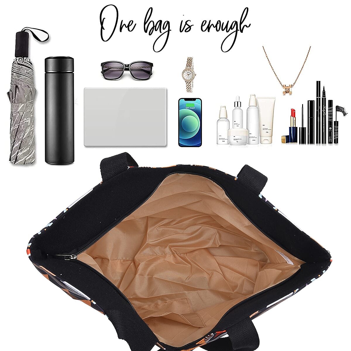 Multi Color Triangular Geometric Pattern Tote Bag with Handle Drop image number 3