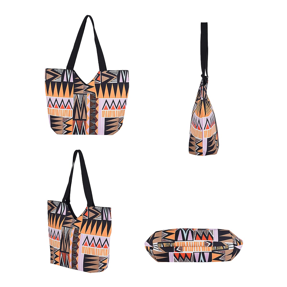 Multi Color Triangular Geometric Pattern Tote Bag with Handle Drop image number 5