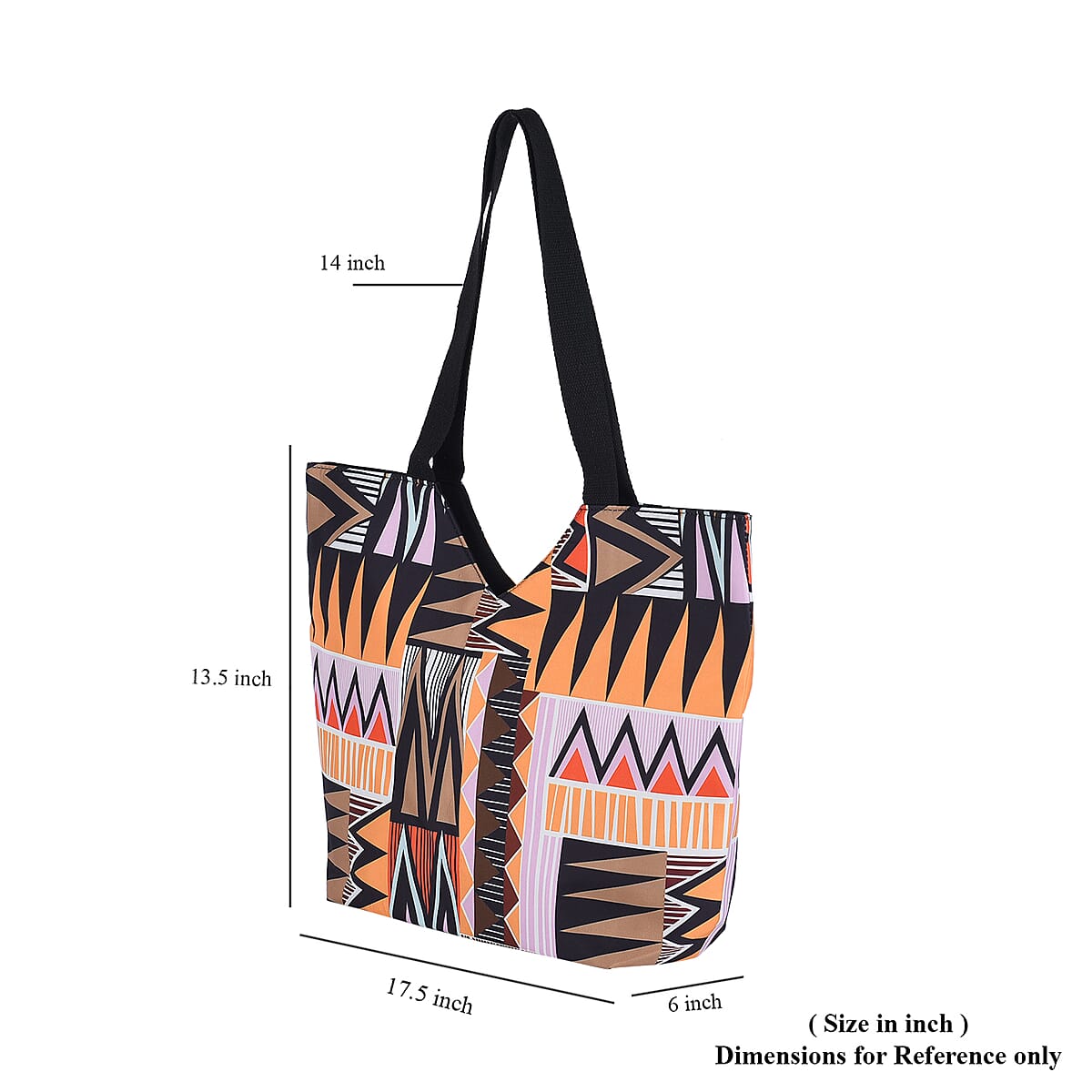 Multi Color Triangular Geometric Pattern Tote Bag with Handle Drop image number 6