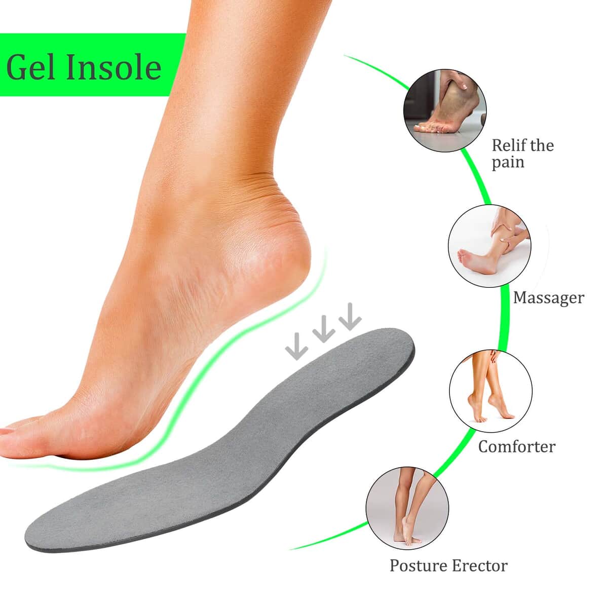 Pair of Gray and Green Shungite Infused Gel Insoles (Uses Gel Polymer) image number 1