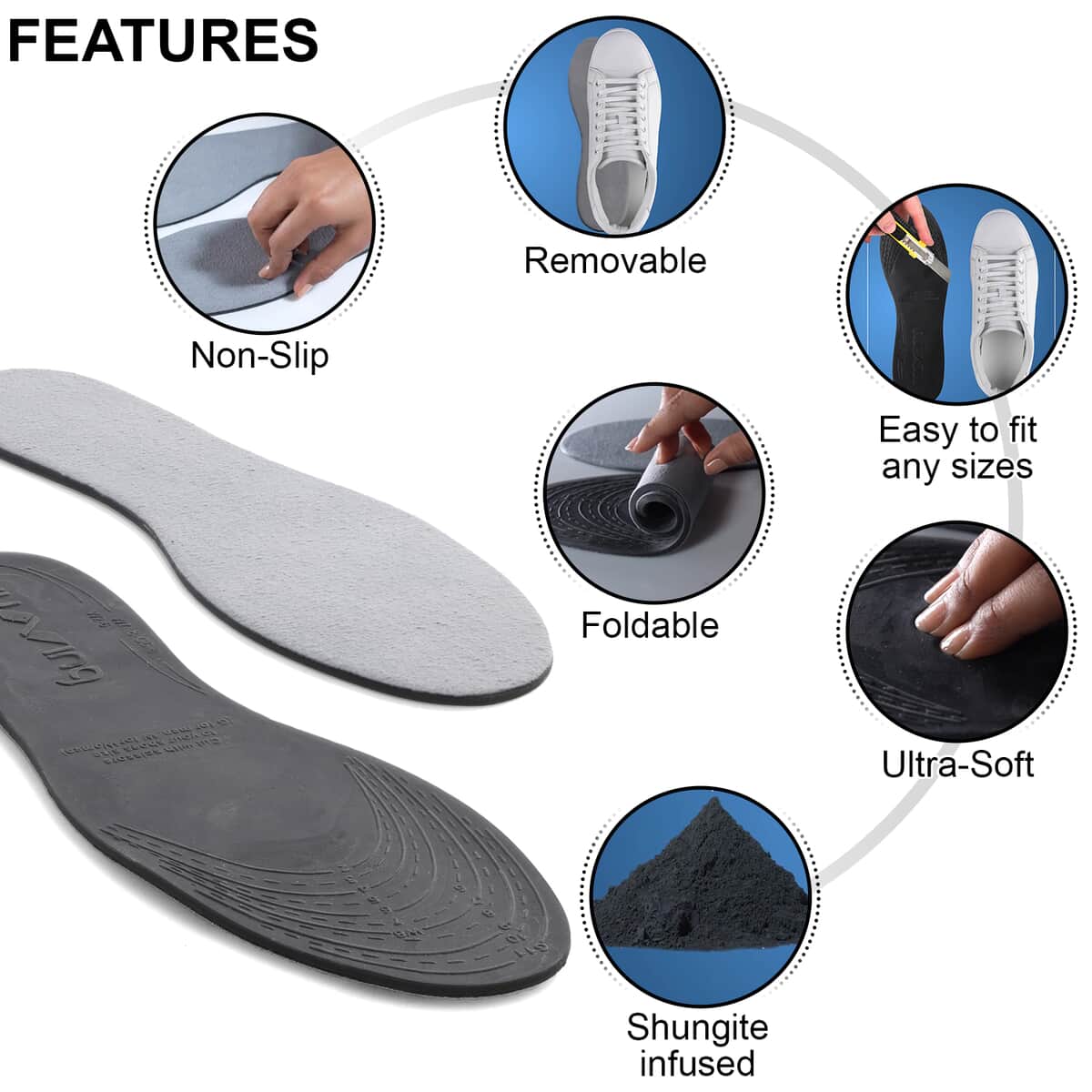 Pair of Gray and Green Shungite Infused Gel Insoles (Uses Gel Polymer) image number 2