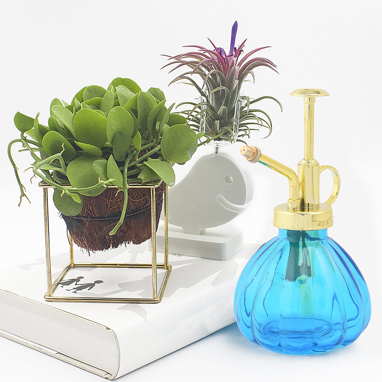 Blue and Gold Glass Plant Water Mister (Capacity:230 ml)