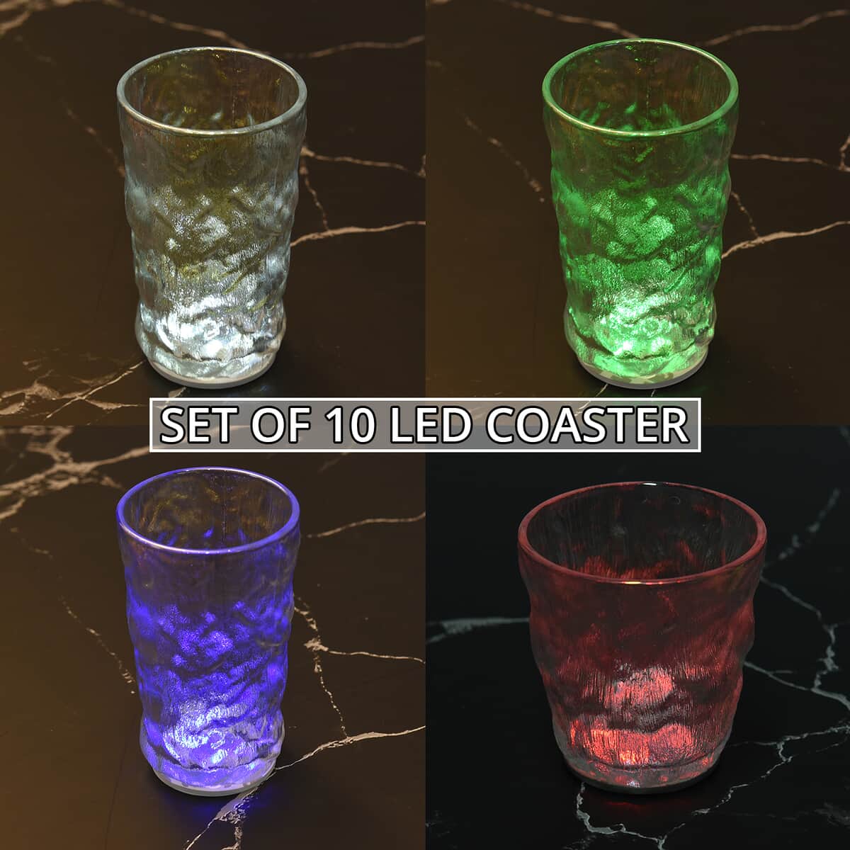 Set of 10 LED Coaster - (Blue 3, Green 3, Red 2, White 2) image number 1