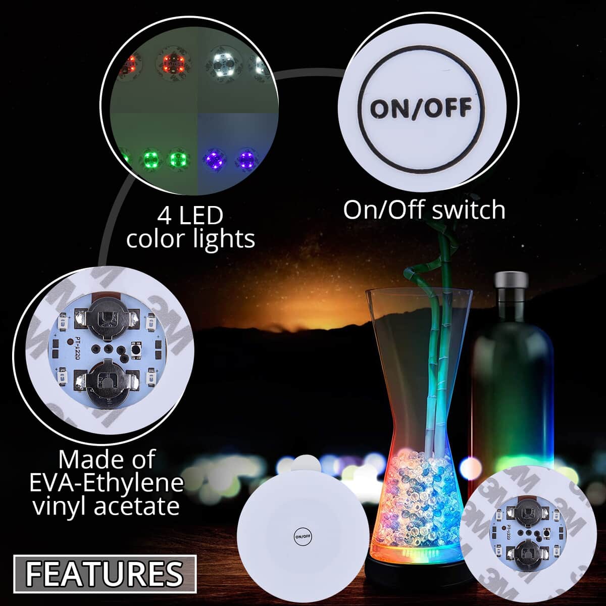 Set of 10 LED Coaster - (Blue 3, Green 3, Red 2, White 2) image number 2