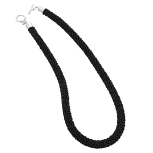 Black Seed Beaded Necklace 20 Inches in Silvertone