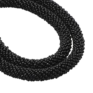 Black Seed Beaded Necklace 20 Inches in Silvertone