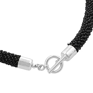 Black Seed Beaded Necklace 20 Inches in Silvertone