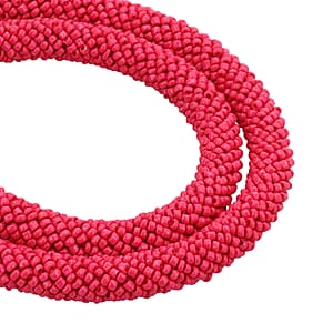 Pink Seed Beaded Necklace 20 Inches in Silvertone