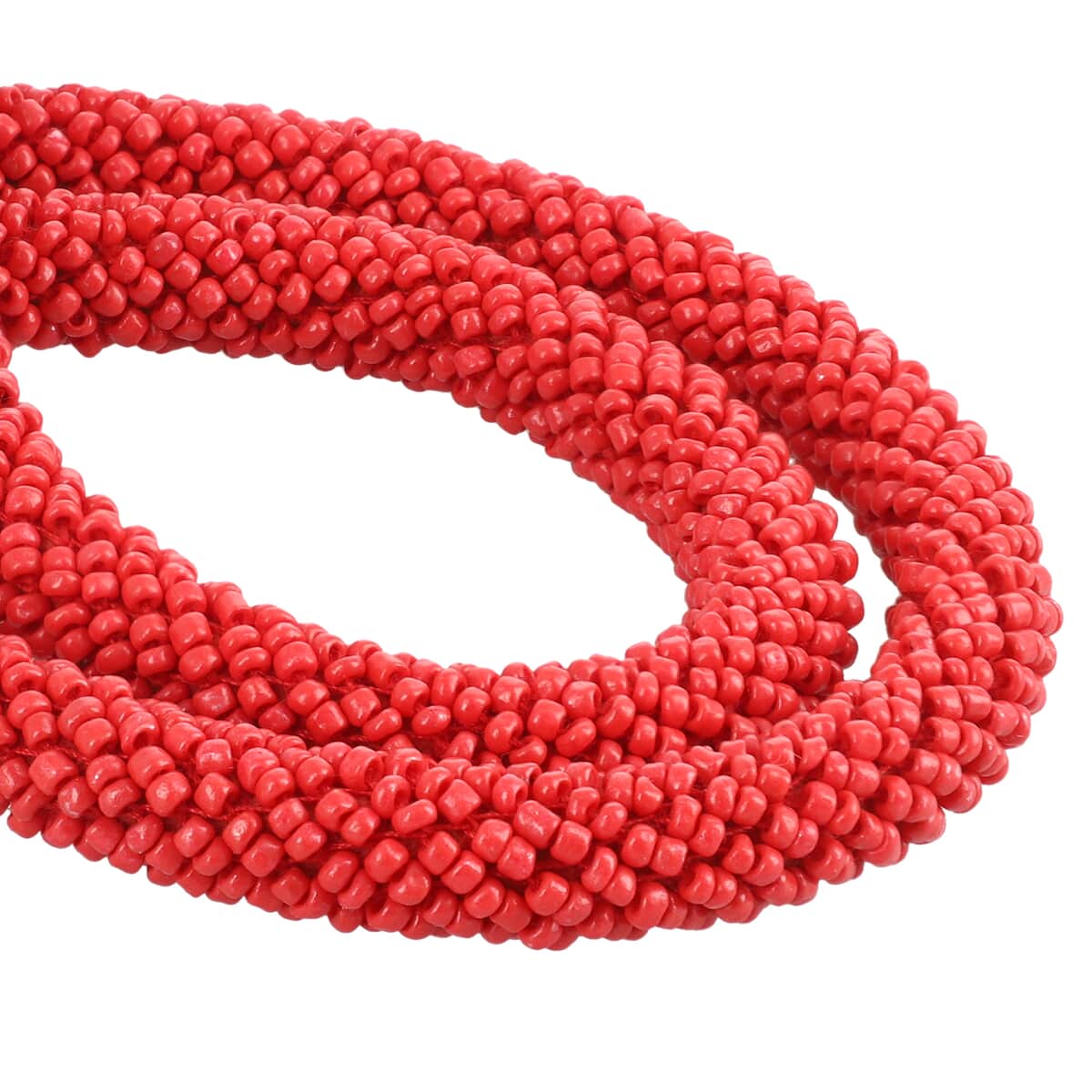 Red Seed Beaded Necklace 20 Inches in Silvertone image number 2