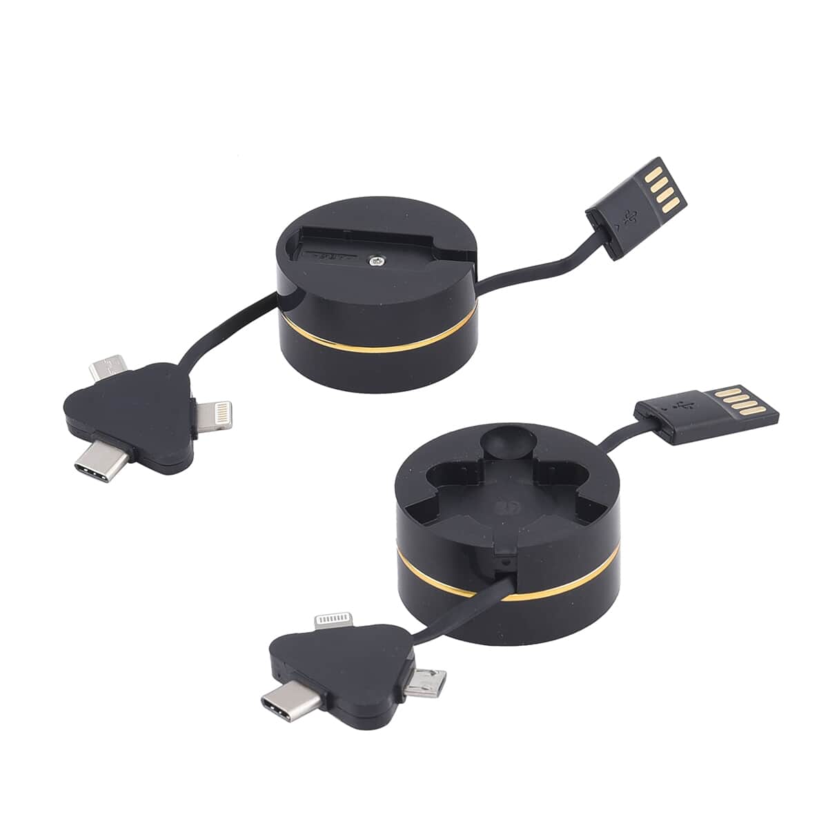 Homesmart Black 3-in-1 Retractable Charging Cable Box - Set of 2 (Built-in Lightning, Type-C, and Micro USB) image number 0