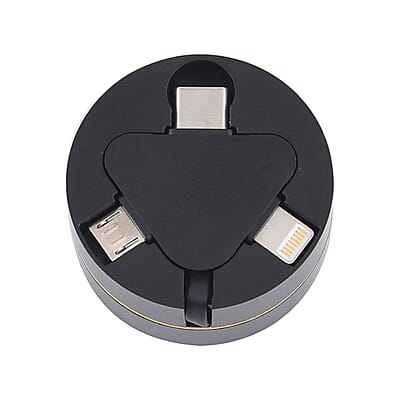 Homesmart Black 3-in-1 Retractable Charging Cable Box - Set of 2 (Built-in Lightning, Type-C, and Micro USB)