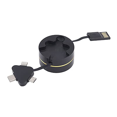 Homesmart Black 3-in-1 Retractable Charging Cable Box - Set of 2 (Built-in Lightning, Type-C, and Micro USB)