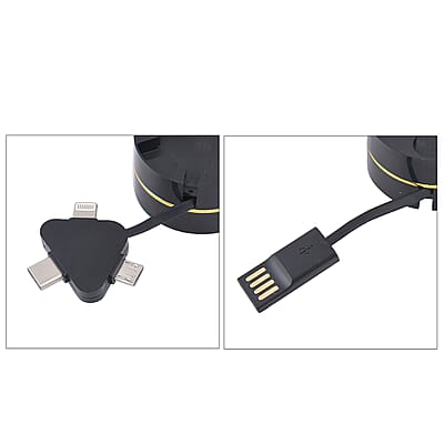 Homesmart Black 3-in-1 Retractable Charging Cable Box - Set of 2 (Built-in Lightning, Type-C, and Micro USB)
