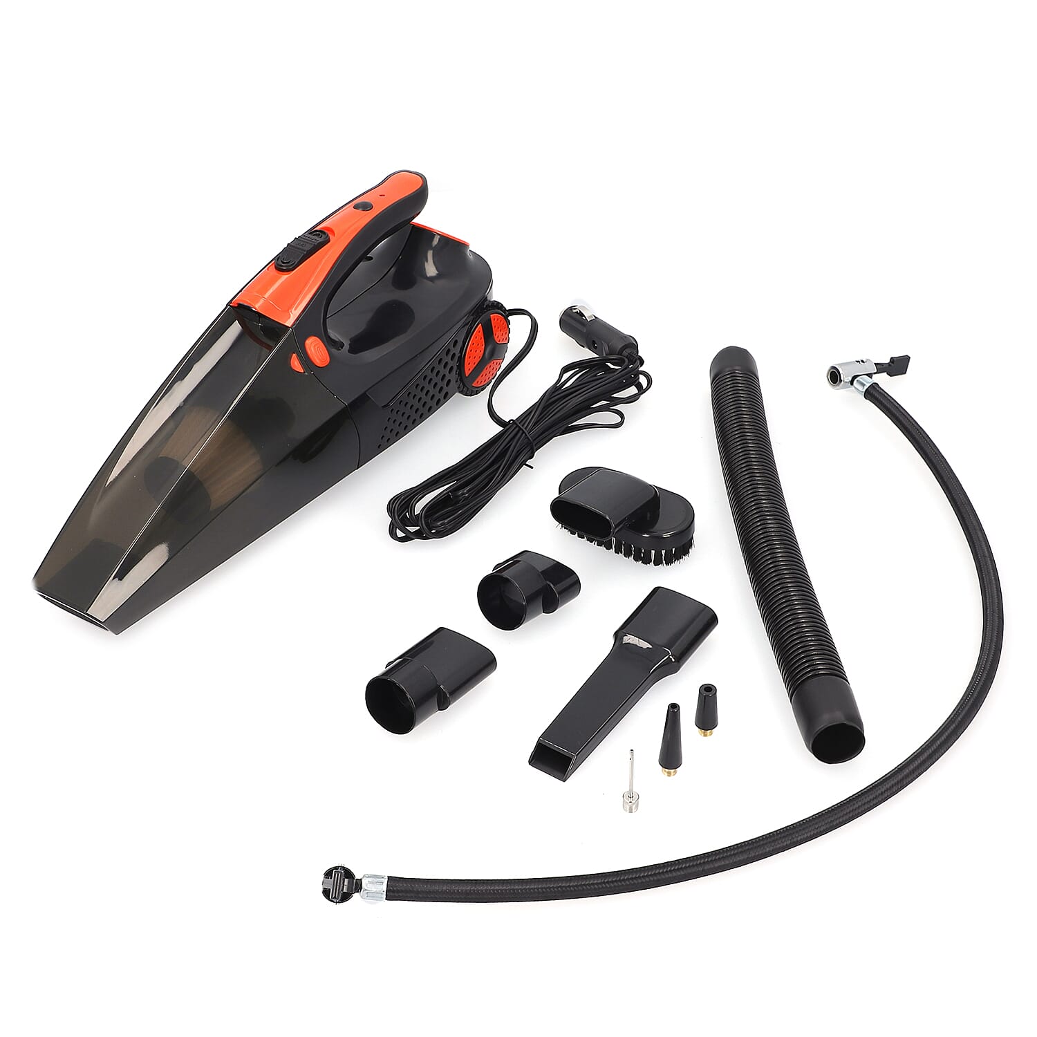 Homesmart Black 4-in-1 Portable, Multi-Function, Electric-Powered, Wet/Dry Function Car Vacuum Cleaner With Powerful Air Pump, Three nozzles And Long Cable Cord