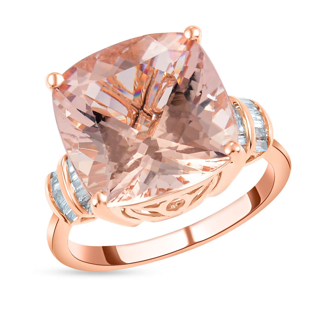 LUXORO 14K Rose Gold AAA Marropino Morganite, Diamond (G-H, I3) (0.20 cts) Ring (Size 10.0) (4.10 g) 8.65 ctw image number 0