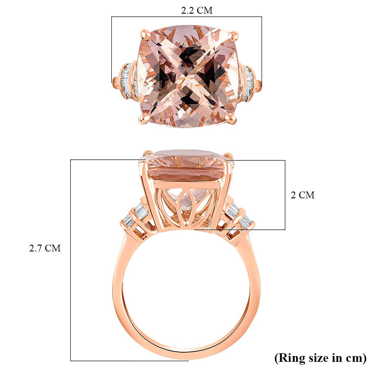 Luxoro AAA Marropino Morganite and G-H I3 Diamond 8.65 ctw Ring in 14K Rose Gold (Size 10.0) 4.10 Grams